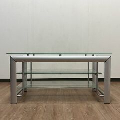 テレビ台 テレビボード 強化ガラス ガラス天板 棚板 シルバー 2段収納 ディスプレイ台の画像
