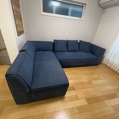 IKEA ソファL字型カウチソファ（ネイビー）の画像