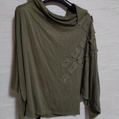 着物風袖  カットソー  深緑