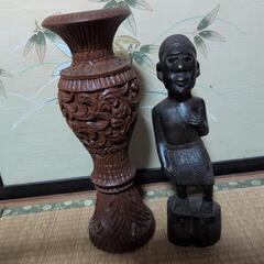 アジアン手彫り花瓶＆アフリカの木彫り像