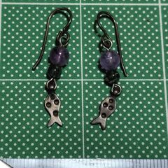 【まだ受付中】02-05 米国購入 アンティーク♪ アメジスト他天然石・おさかなモチーフピアス 早い者勝ちです✨✨の画像