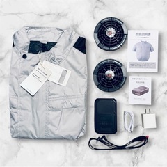 空調作業服 バッテリー ファンセット 22V ベストファン付きベスト 半袖 フルセット 空調ウェア 冷却服 ファン2個付き Lの画像