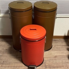 レトロ ゴミ箱3点セット 蓋付き スチール製 　