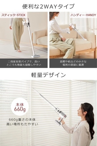 新品未使用/コードレス掃除機 白ホワイト　ハンディー クリーナー スティック 一クリーナー 電気掃除機 5種類ノズル LEDライト付 軽量 Type-C充電式 長時間稼働 一人暮らし 車用　　
