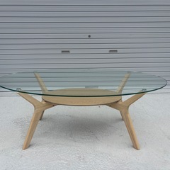 幅120cm　木製ガラステーブル 