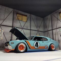 LED照明付き完成済みガレージ風ジオラマ背景パネル（車2台分対応）1/24スケール対応の画像