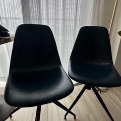 【2脚セット回転式ダイニングチェア】レザー風・ネイビー