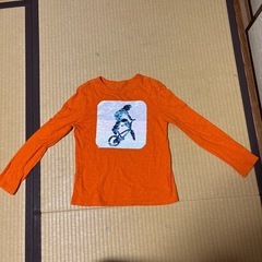 オレンジ 自転車デザイン 長袖カットソー M
