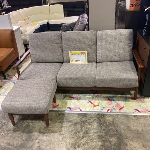 3人掛けソファ　木枠　ファブリック