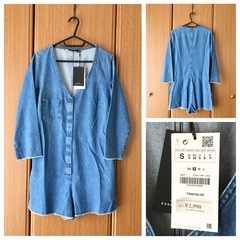 新品 ZARA DENIM デニムロンパース オールインワン シ...