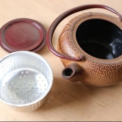 葉文様 鉄瓶 茶道具 急須 茶こし付きの画像