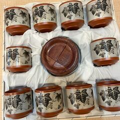 葡萄柄の湯のみと茶托　10客セット　計20個