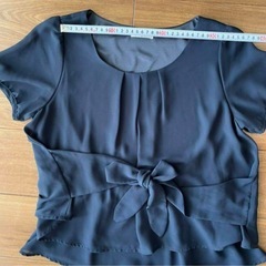 ネイビー リボン付き 半袖ブラウス Mサイズの画像