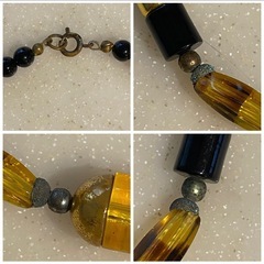 ビーズ ネックレス ブラック ゴールドの画像