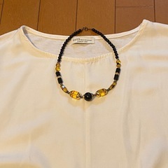 ビーズ ネックレス ブラック ゴールドの画像