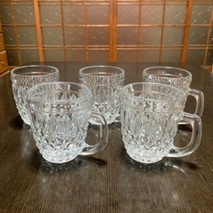 【昭和レトロ】HOYA クリスタルのジョッキ5客　ビールジョッキ...