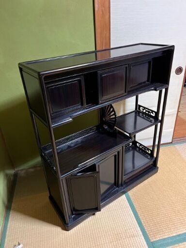飾り棚黒檀和風アンティーク (アイムグッド) 床波の収納家具《棚