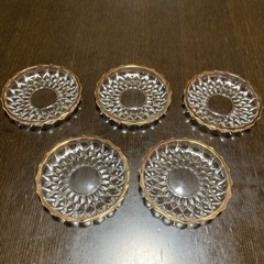 【昭和レトロ】カットガラスのコースター/小皿　5枚　金彩　金縁　...