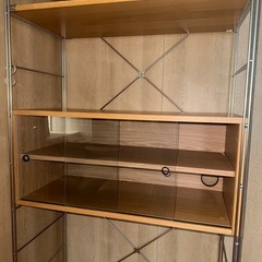 無印良品 ステンレスユニットシェルフ・オーク材カップボード兼本棚セットの画像