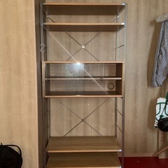 無印良品 ステンレスユニットシェルフ・オーク材カップボード兼本棚セット