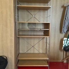 無印良品 ステンレスユニットシェルフ・オーク材カップボード兼本棚セットの画像