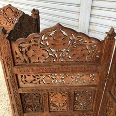 アジアン 木製 屏風 パーテーション 透かし彫り インテリア 木彫り A15の画像