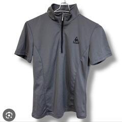 【良品】ルコック 半袖ハイネックシャツ グレー×ライトブルー ハ...