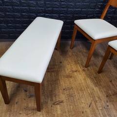 【アウトレット品】ダイニングチェア２脚 ダイニングベンチ１脚 ３点セット BR×WH①の画像