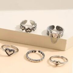 シルバー/ハートリング5点セット（新品）調整可能の画像
