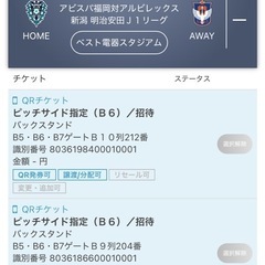 6／21　Jリーグチケット2枚　アビスパ福岡対アルビレックス新潟