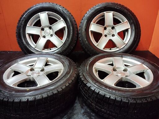 タイヤ走行短め【DUNLOP WM02 195/65R15】スタッドレス【プジョー208 純正ホイール 15インチ 6J4HPCD108+27】22年製　(KTL425)