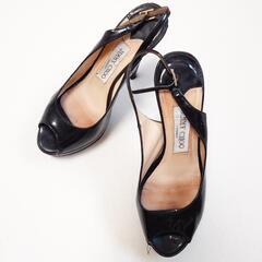 JimmyChoo ジミーチュウ オープントゥパンプス パテント 35 ブラックの画像