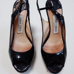 JimmyChoo ジミーチュウ オープントゥパンプス パテント 35 ブラックの画像