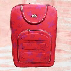【訳あり】スーツケース トランク 旅行カバン かわいい花柄 赤 ...