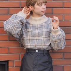 tiptop チェック柄長袖ニットセーター Fの画像