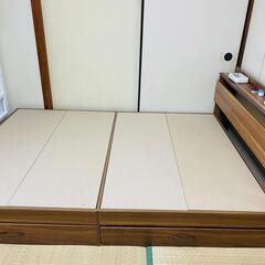 収納付き木製ダブルベッド