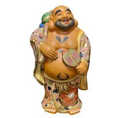 九谷焼 八幡窯 七福神 布袋様 置物 縁起物 金彩色絵 骨董品 ...