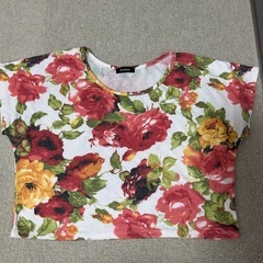 エモダ　バラ柄　ショート丈Tシャツ