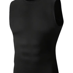 【4枚セット】男性用タンクトップ - 快適なストレッチ、クルーネック、ソリッドブラックの画像