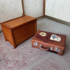 竹籠ボックス　革製ボックス