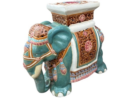 NO.2447 象 ゾウ 置物 花台 陶器 中古