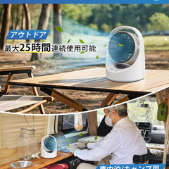  ライト付き コードレス 充電式 扇風機 兼用 DCモーター 静音【節電対策＆最大25時間運転】USB 5200mAhバッテリー パワフル送風 5段階風量調節 左右首振り 上下角度調節 1-7時間切タイマーの画像