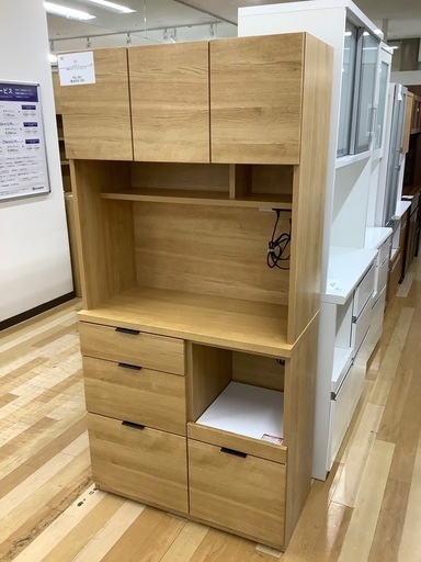 【お値下げしました！】レンジボード　ニトリ　 3枚扉　スライド台　エトナ　ナチュラル