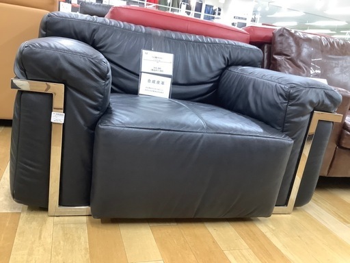【トレファク　ラパーク岸和田店】1人掛けソファー　ブラック×シルバー　合成皮革