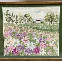 刺繍絵 額縁 5点 セット まとめ 風景 花 猫 子供 女性 ジ...