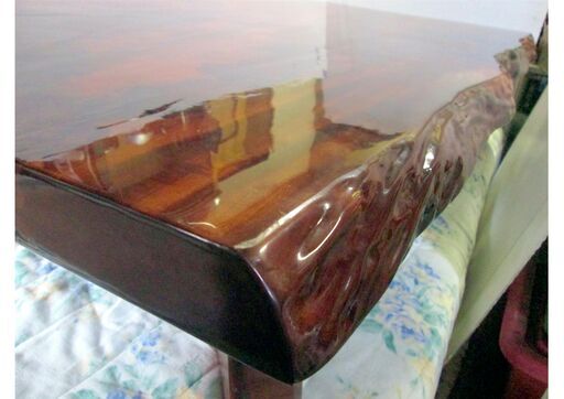 506014 / 座卓 外寸約152×80～94×33cm 板厚約6cm 一枚板 天然木 / 中古品 ※お引取限定