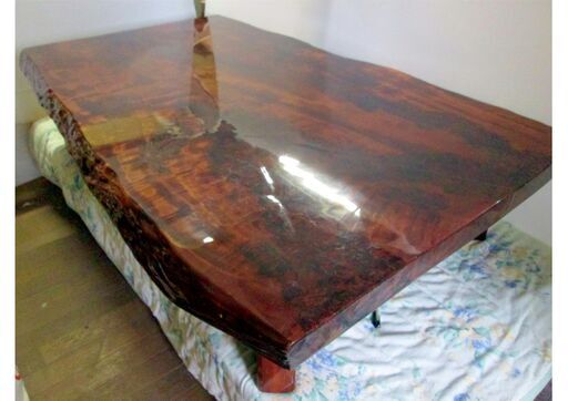 506014 / 座卓 外寸約152×80～94×33cm 板厚約6cm 一枚板 天然木 / 中古品 ※お引取限定