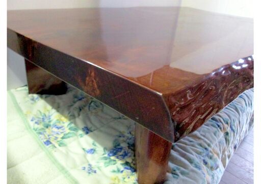 506014 / 座卓 外寸約152×80～94×33cm 板厚約6cm 一枚板 天然木 / 中古品 ※お引取限定