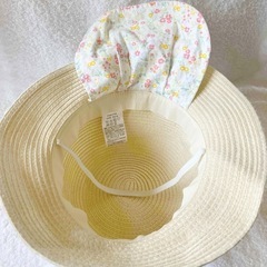 54cm 帽子 子供 麦わら帽子風 女の子 垂れ付き　ハット　キャップ　夏の画像