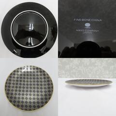 NIKKO (ニッコー) 食器 NIKKO FINE BONE CHINA プレート 大皿  2点セット  金彩 網代格子柄 【キモノオフ野々市若松店】の画像